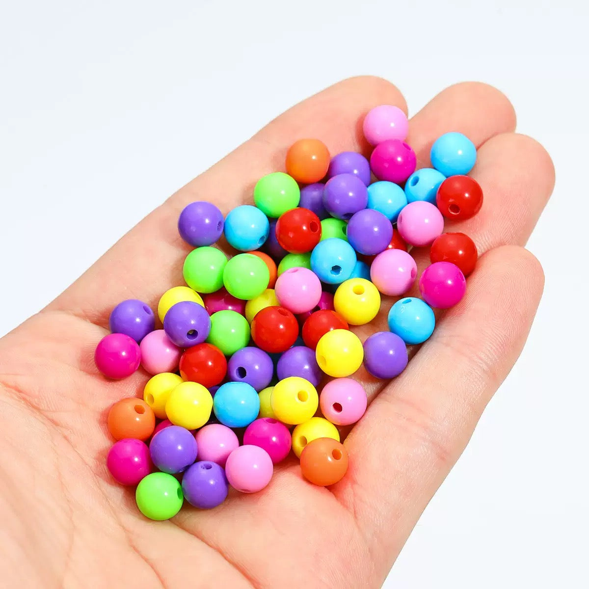 Acrylic Round Beads, Bright Solid Color, Large Hole, for DIY Jewelry Making & Crafts