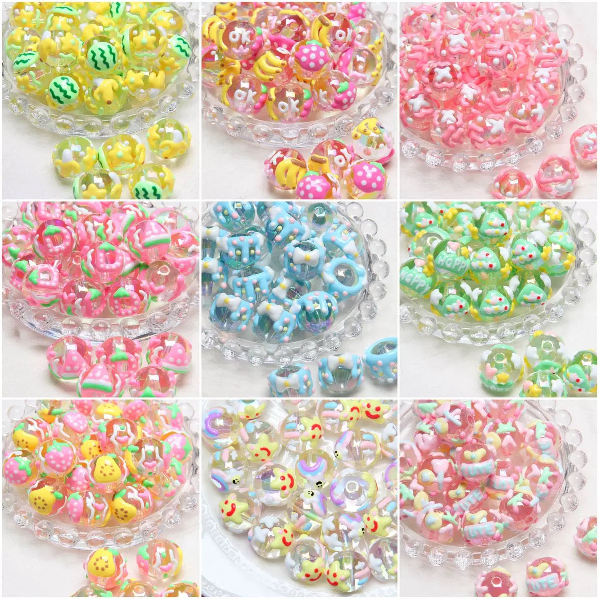 Cute Hand-Painted Acrylic Beads, DIY Jewelry Making Charms