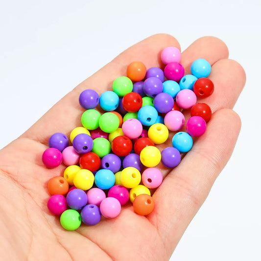 Acrylic Round Beads, Bright Solid Color, Large Hole, for DIY Jewelry Making & Crafts